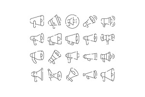 Megaphone and bullhorn icons, an Object Graphic by pikepicture