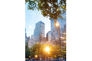 Skyscrapers illuminated by smart, an Architecture Photo by Lermont51