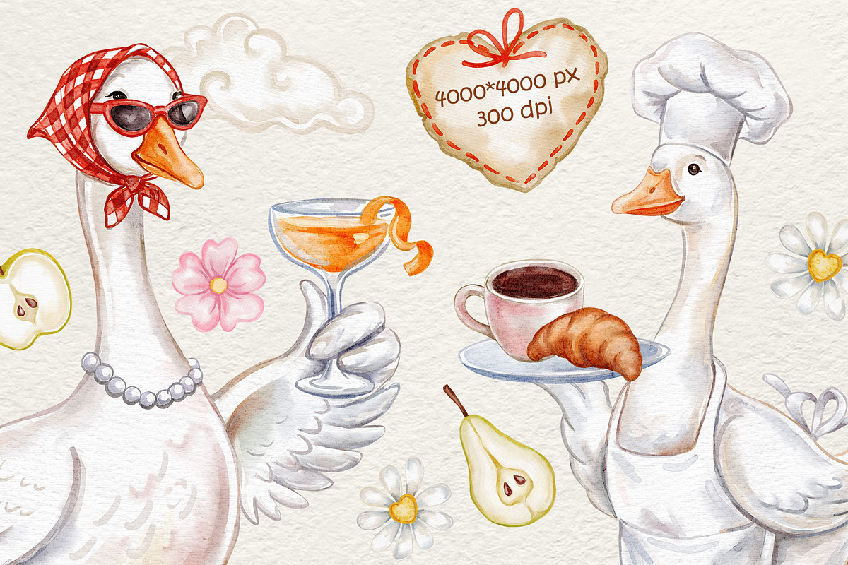 Watercolor Pastry Chef Goose Clipart, a Graphic by Watercolor dreams (Photo 3 of 5)