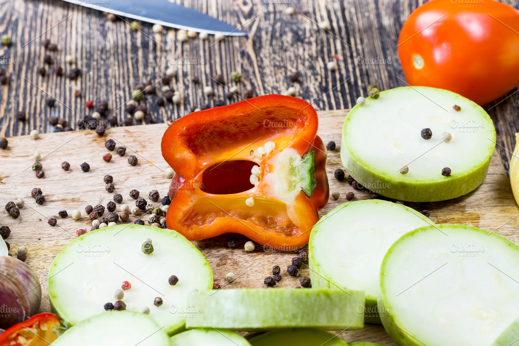 sliced sweet red pepper, cutting Board, a Food & Drink Photo by MyPhotos