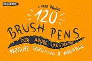 120 Brush Pens for Adobe Illustrator, a Brush Add-On by Guerillacraft (Thumbnail 1 of 5)