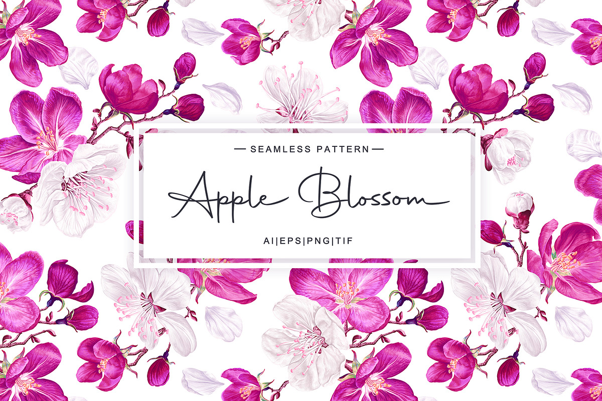White & Pink Apple Blossom Pattern, a Pattern Graphic by MarynaPetrovska (Photo 1 of 12)
