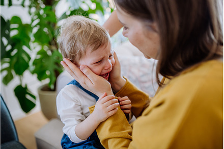 Mother consoling her little upset, a Person Photo by HalfPoint
