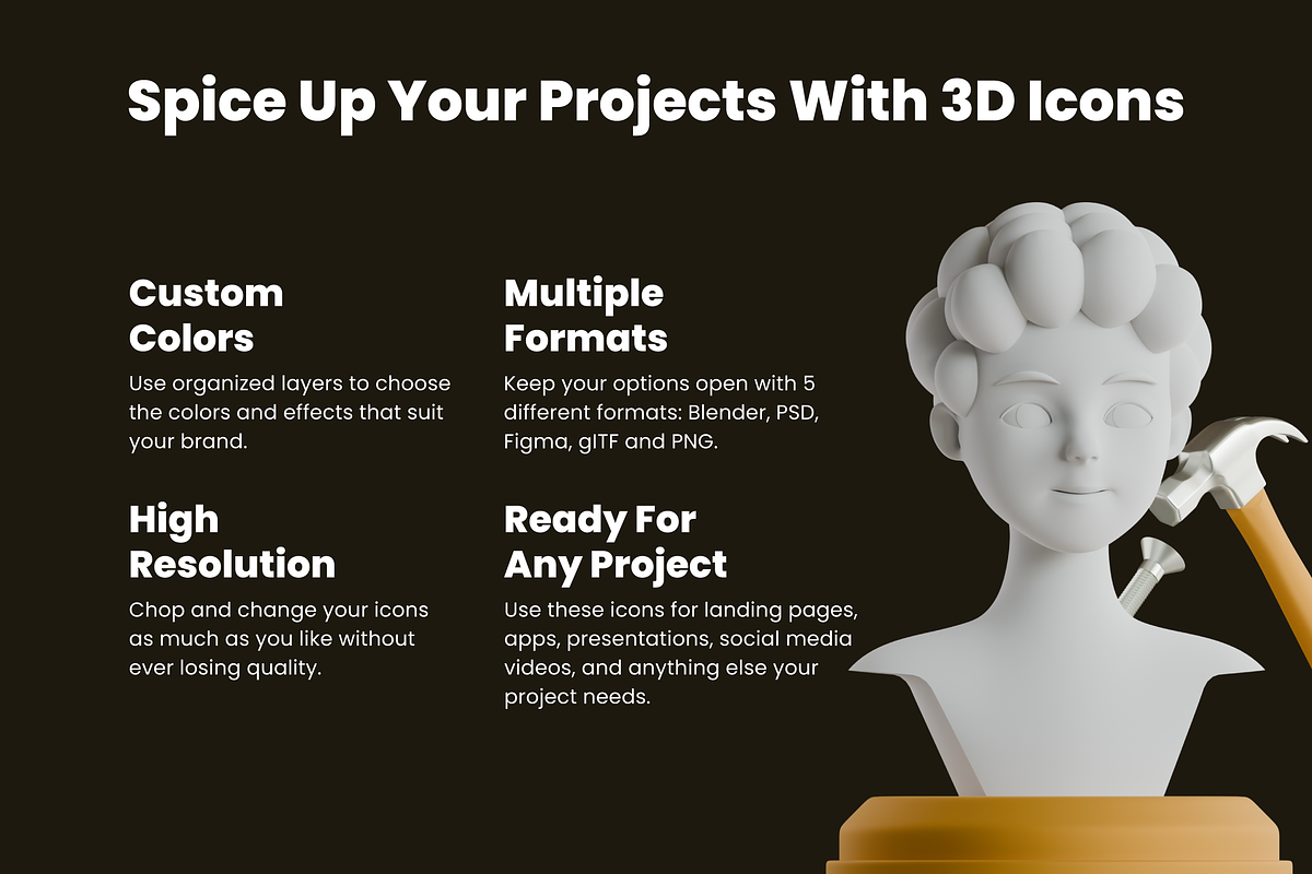 3D Hobby Icon Set, a Characters & Person 3D Model by Flat Icons (Photo 3 of 8)