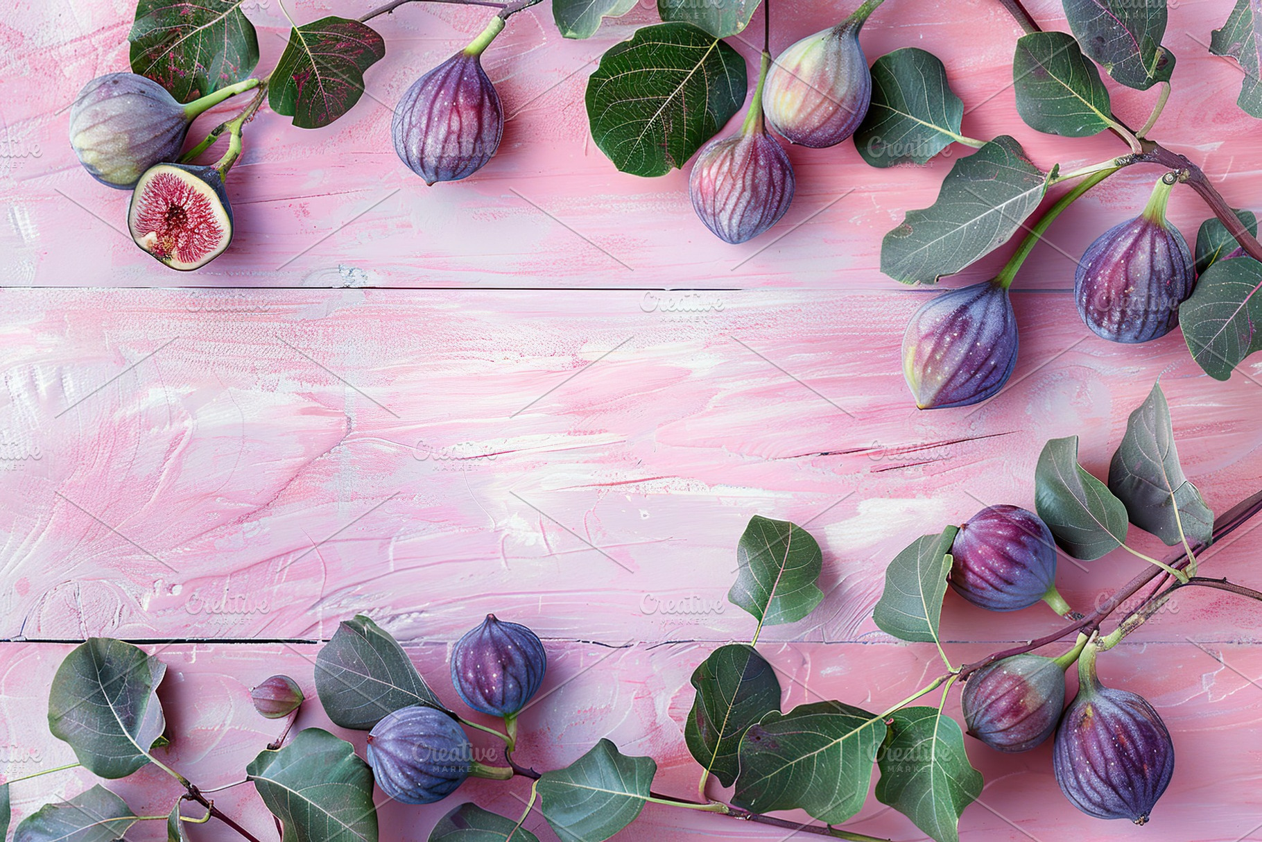 Fresh figs with copyspace on wooden table, a Food & Drink Photo by AlyaAnd