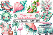 Pink & Mint Summer Clipart, an Illustration by DreamCafeArt (Thumbnail 1 of 8)