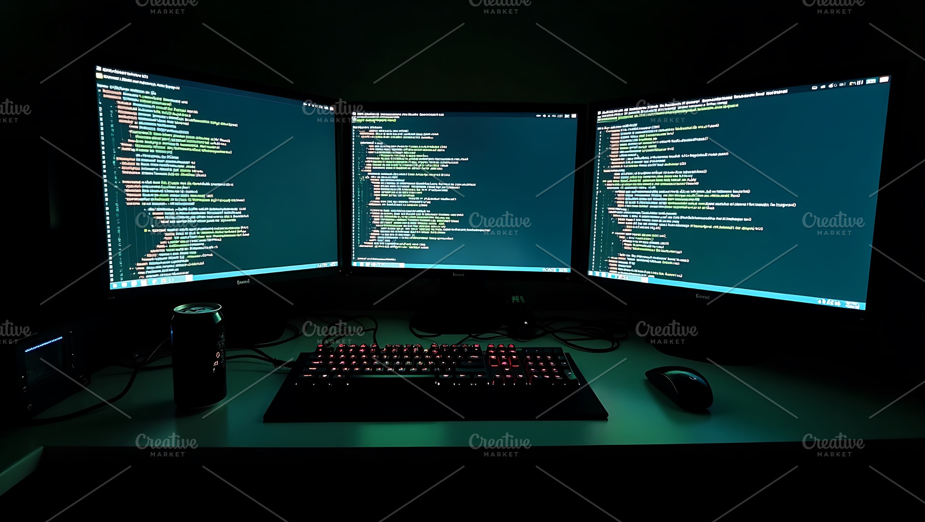 Coder Triple Monitor Dark Setup, a Technology Photo by Artonix