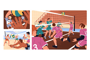 Volleyball players, sports game set, a Sport Illustration by PaperTrident