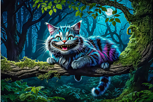Cheshire Mysterious cat in the, an Animal Illustration by TatsianaSalauyova