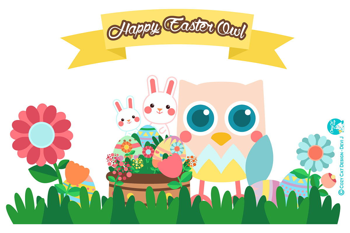 Easter Owl Digital Clipart, a Seasonal Illustration by Cozy Cat Design (Photo 2 of 5)