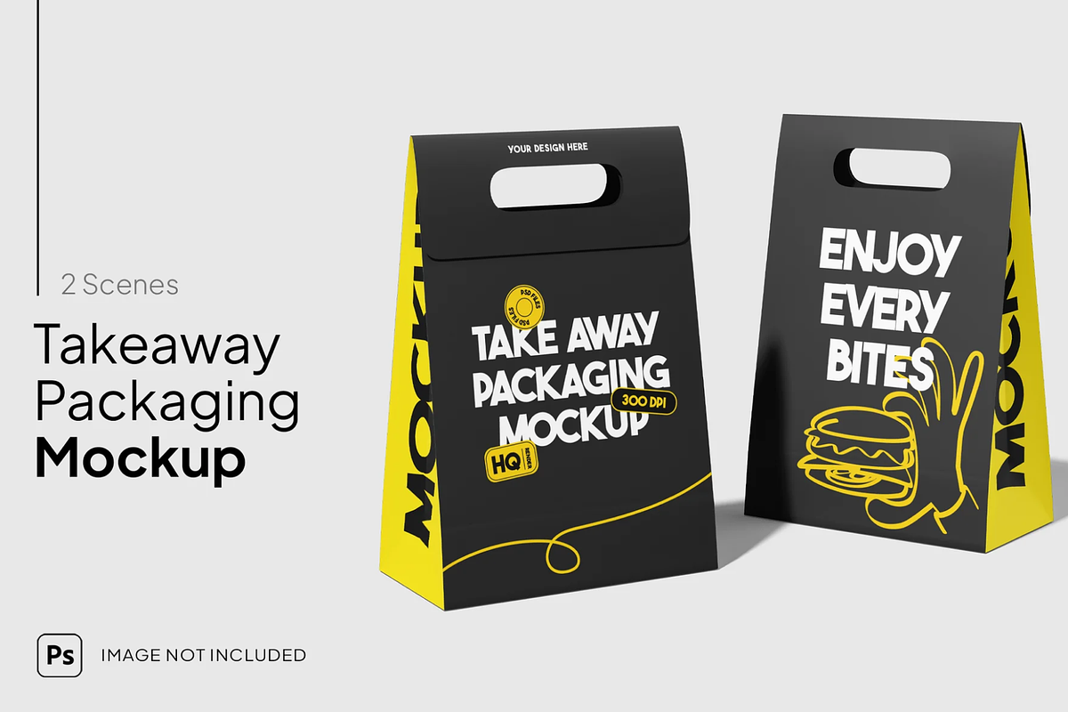 Takeaway Paper Bag Mockup, a Packaging Mockup by graphicsauce (Photo 1 of 4)