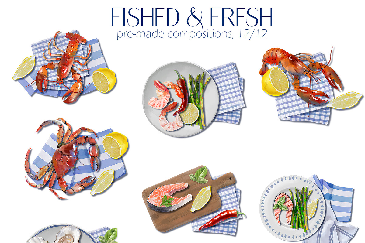 Fished & Fresh Seafood poster maker, a Food Illustration by Elena Dorosh (Photo 9 of 18)