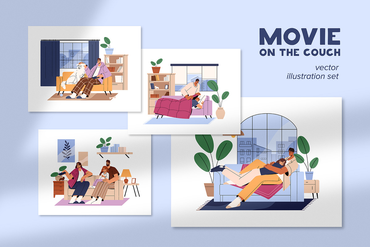 People relaxing on couch at home set, a Person Illustration by PaperTrident (Photo 1 of 5)
