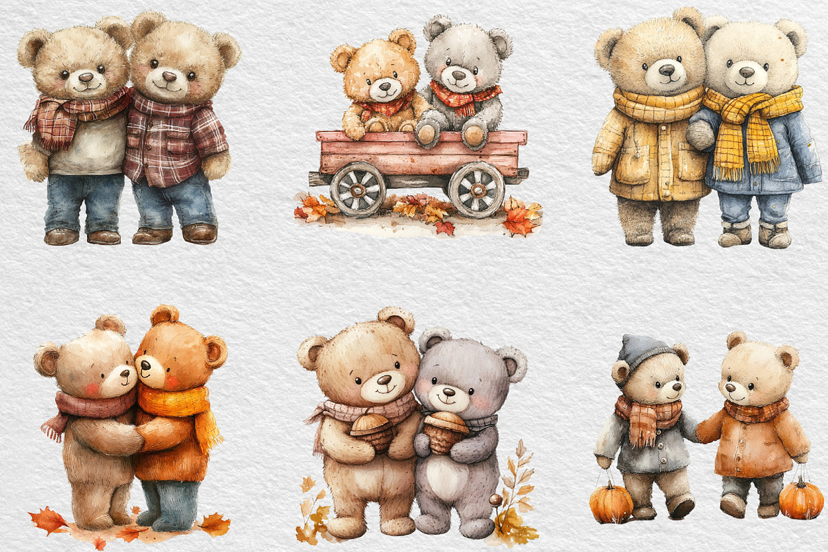 Fall Teddy Bears Couple Clipart, an Illustration by Black Bird Studio (Photo 6 of 6)