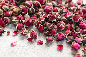 Dried rose buds for preparing herbal tea and aromatherapy, a Food & Drink Photo by Olena Rudo