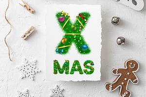 Christmas Fir Tree Vector Alphabet