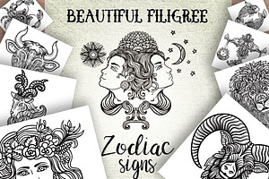 Set of beautiful zodiac signs