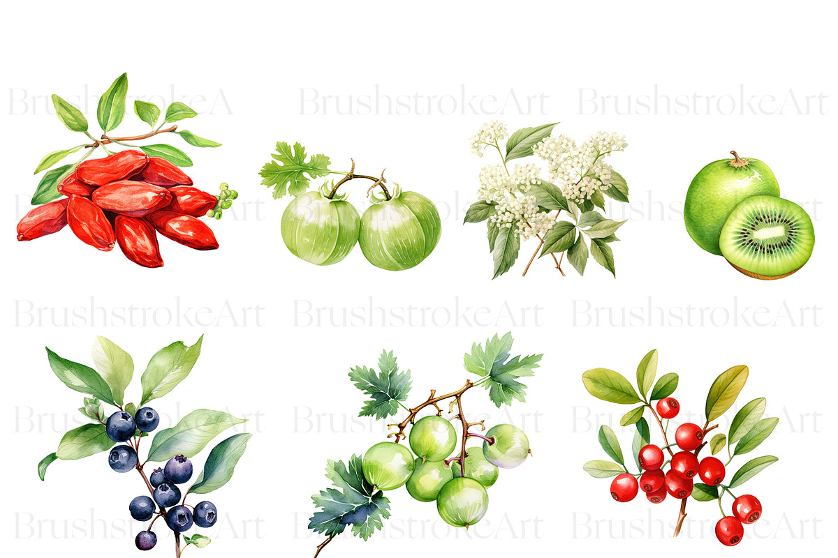 Watercolor Berry Clipart, Strawberry, a Food Illustration by BrushstrokeArtGB (Photo 2 of 9)