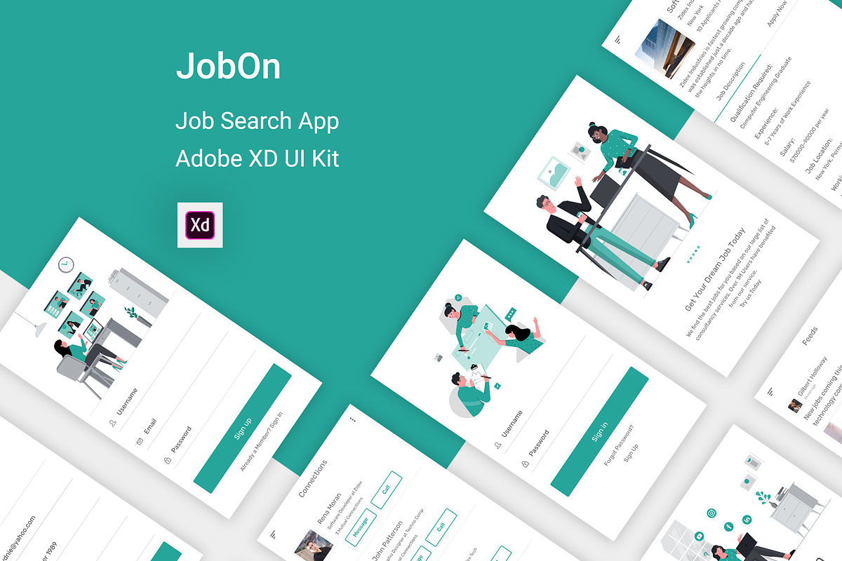 JobOn - Job Search Adobe XD App, an UI Kit Template by themelove (Photo 1 of 16)