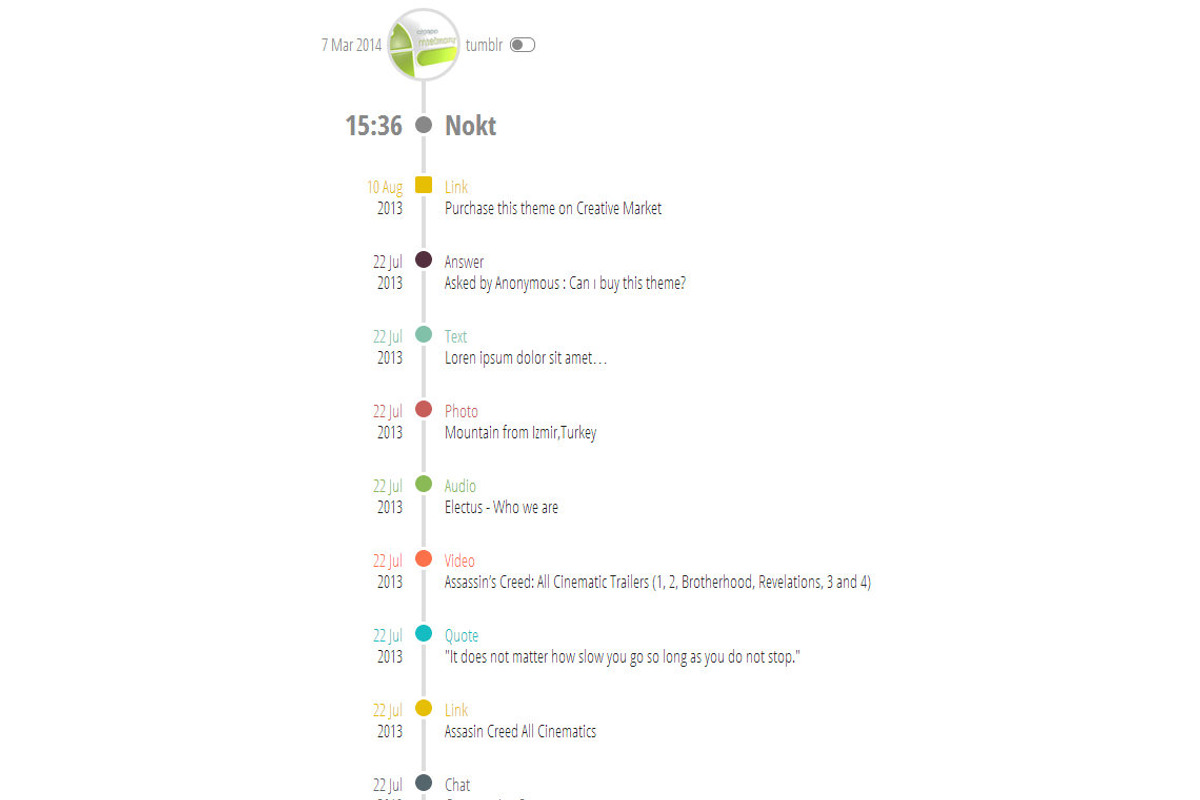 Nokt - Timeline Tumblr Theme, a Websites & App Template by mselmany (Photo 1 of 5)