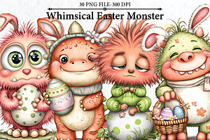 Whimsical Easter Monster Clipart, a Seasonal Illustration by HueNestify