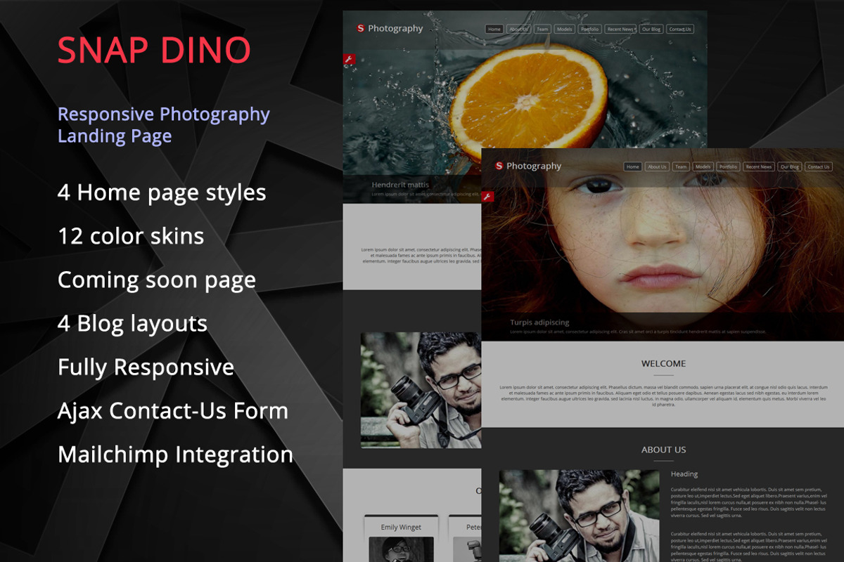 Snap Dino - Photography Landing Page, a HTML Template by Pennyblack Templates