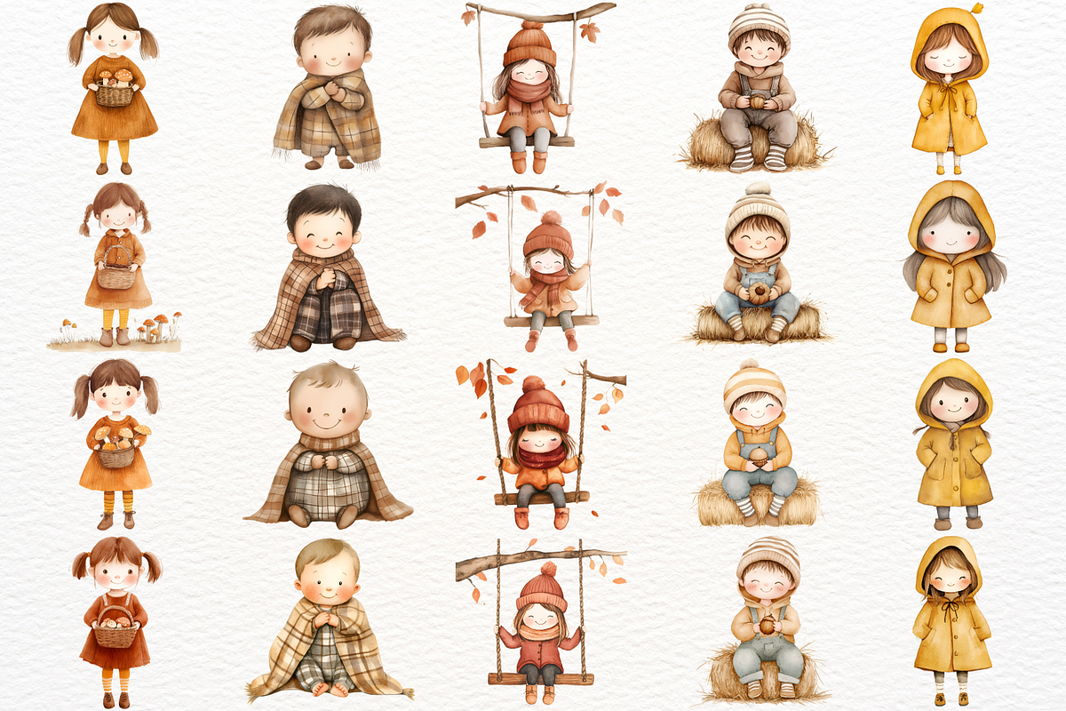 Cute Watercolor Autumn PNG Clipart, a Person Illustration by SugarCloudStudioArt (Photo 5 of 6)