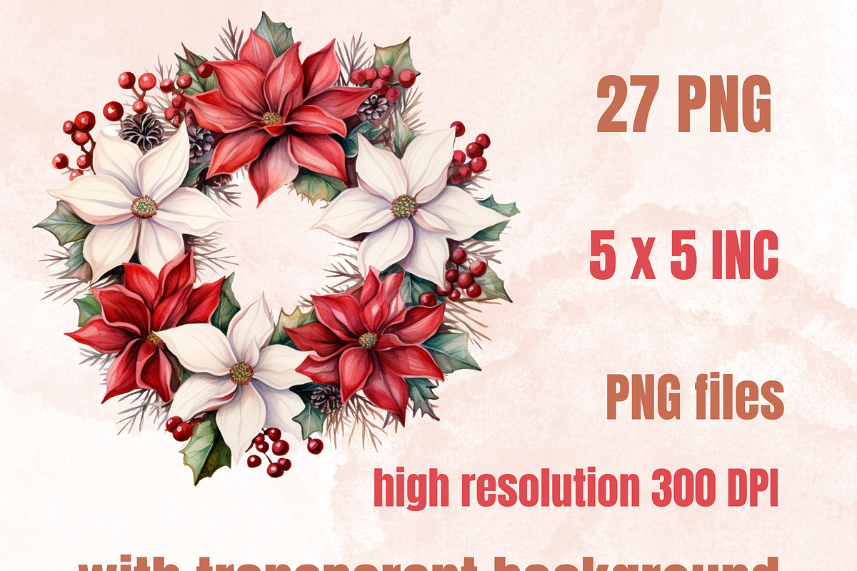 Watercolor Christmas Wreath Clipart, an Illustration by GiraffeCreative (Photo 2 of 9)