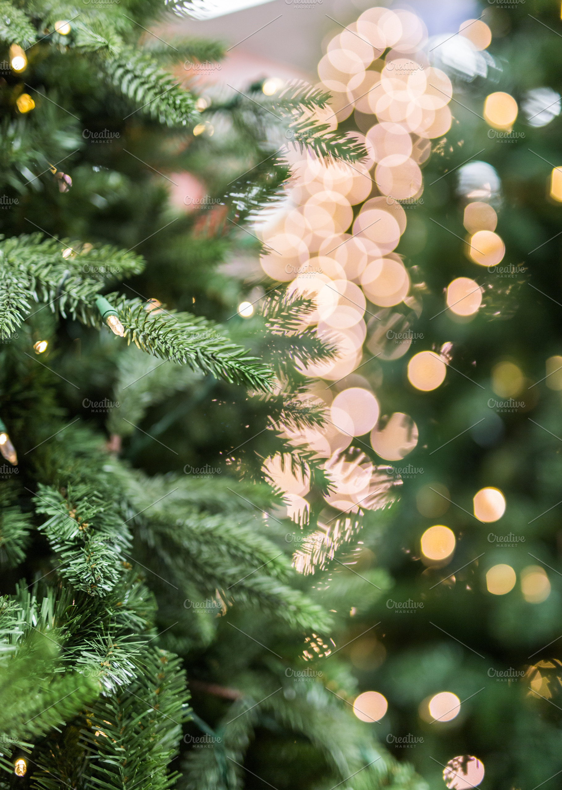 Christmas tree and gold bokeh lights, a Holiday Photo by TruElegance Photos