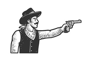 Cowboy Shoots Aims With Revolver