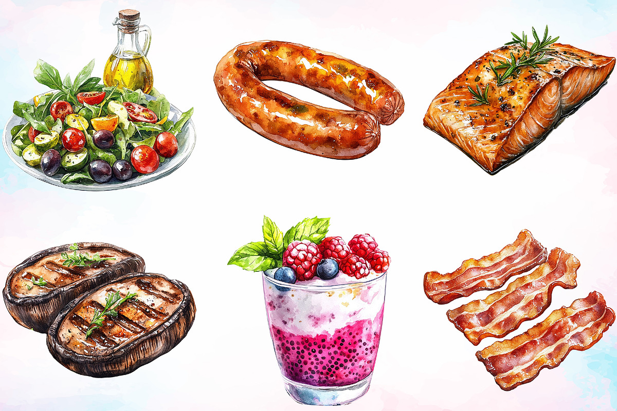 Watercolor Low Carb Food Clipart PNG, a Food Illustration by Canvas Craft (Photo 4 of 4)