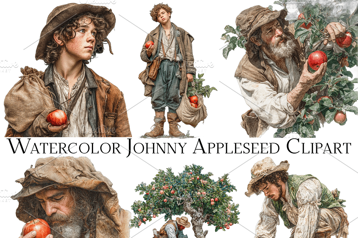 Watercolor Johnny Appleseed Clipart, an Object Graphic by ArtisticTimberStudio (Photo 2 of 2)