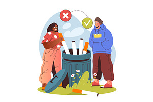 Couple throw off cigarettes. Vector, a Healthcare Illustration by Elegant Solution