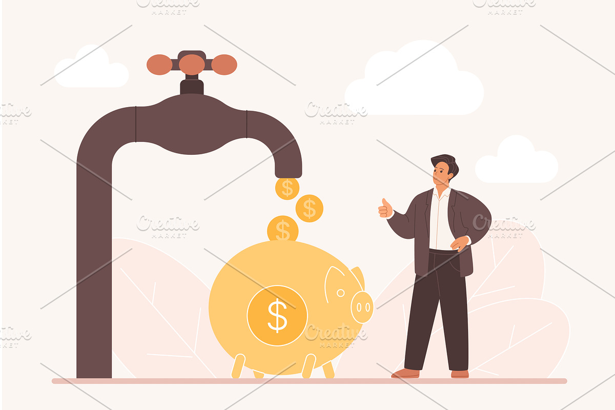Passive Income Faucet Wealth Concept, a Finance Illustration by Lemberg Vector