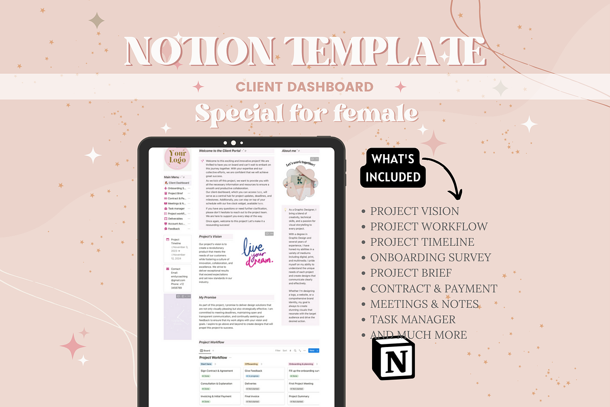 Client Dashboard Notion Template, a Templates & Theme by bellaROSEworkshop (Photo 8 of 10)