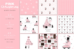 Pink Christmas Girlish Graphic Set