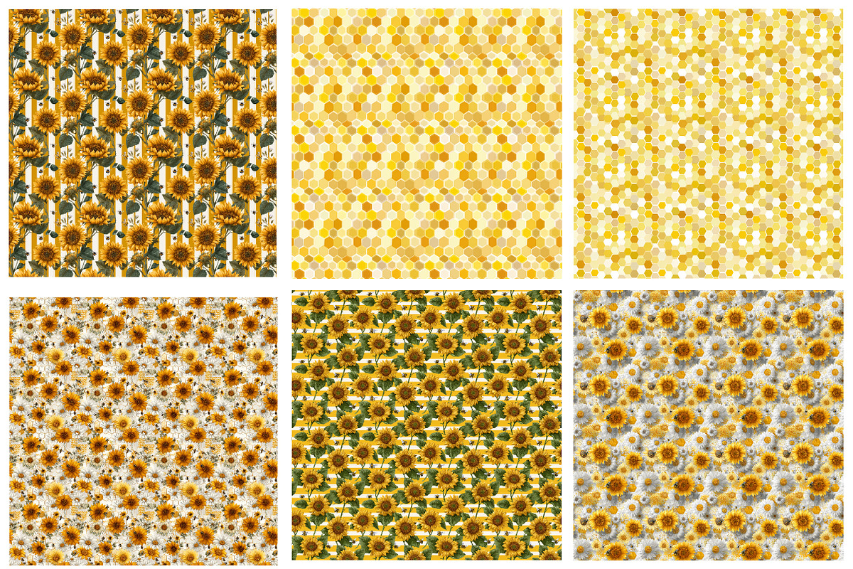 Sunflower & Honey Bee Digital Paper, a Pattern Graphic by Designking (Photo 3 of 4)