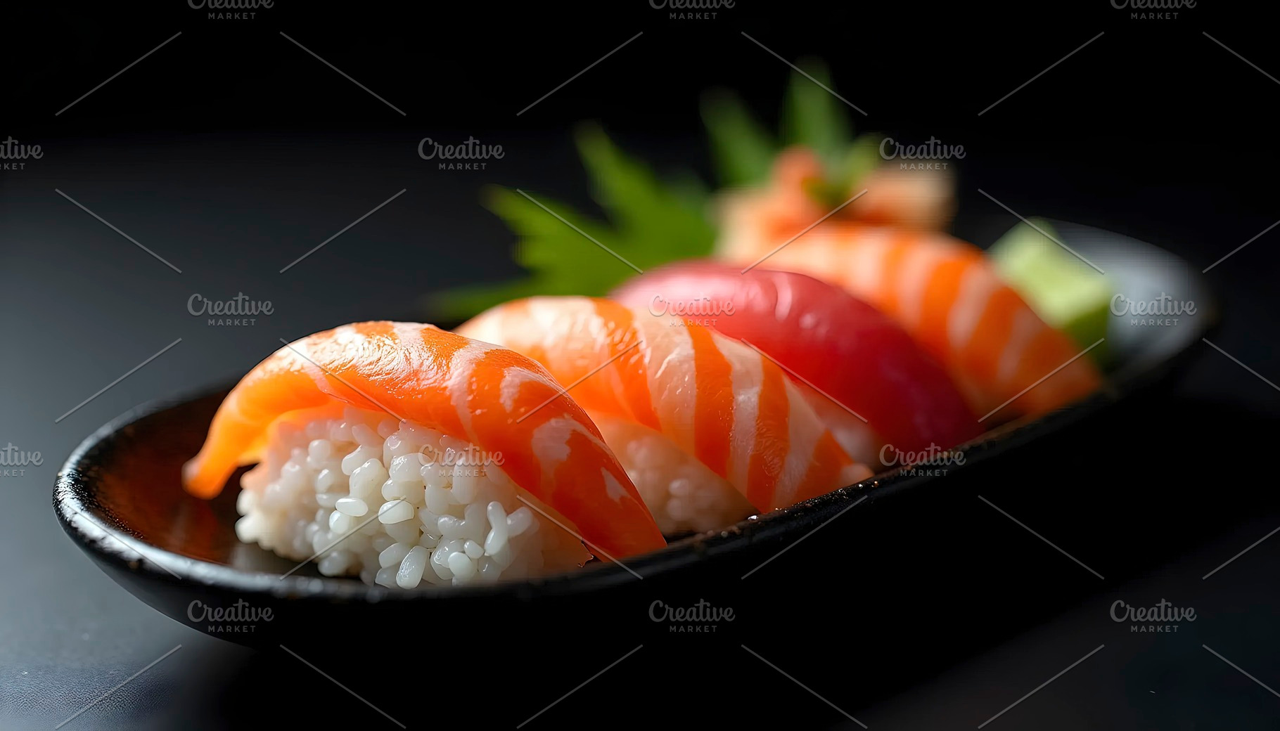 Modern sushi platter arranged artist, a Photo by LOGOCREATIVE