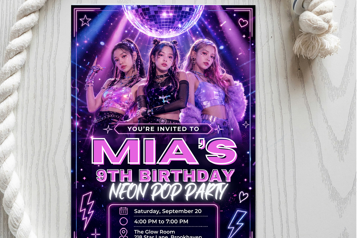 Neon Pop Girls Dance Party Invite, an Invitation Template by heynomi (Photo 11 of 19)
