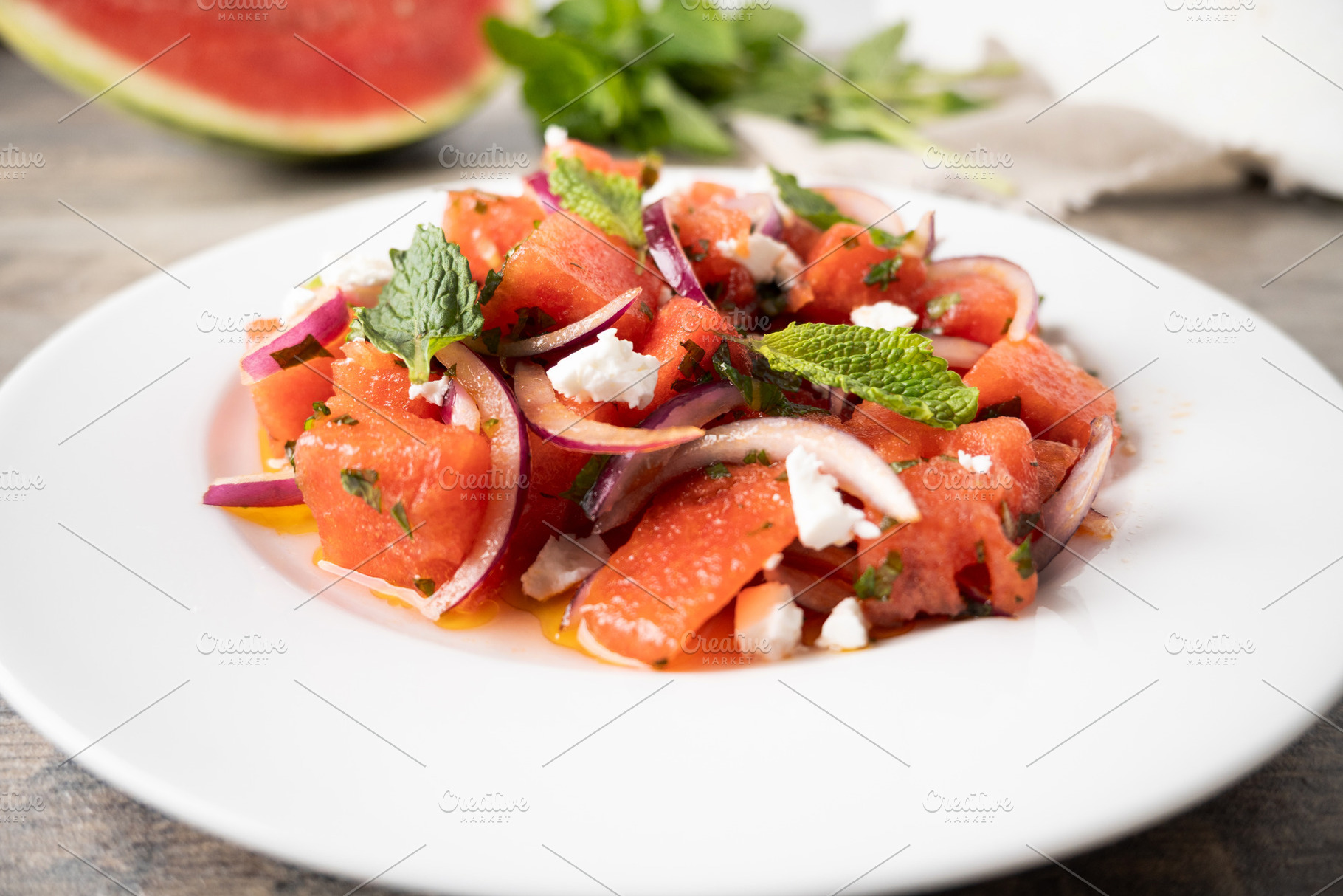 Fresh Watermelon Feta Salad with Mint and Red Onion, a Photo by etorres69