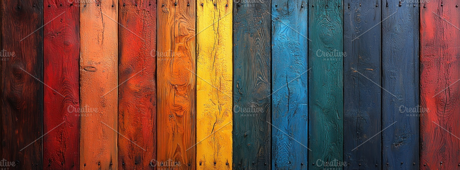 Colorful vertical wooden planks painted in a rainbow spectrum wi, a Food & Drink Photo by José Manuel Gelpi