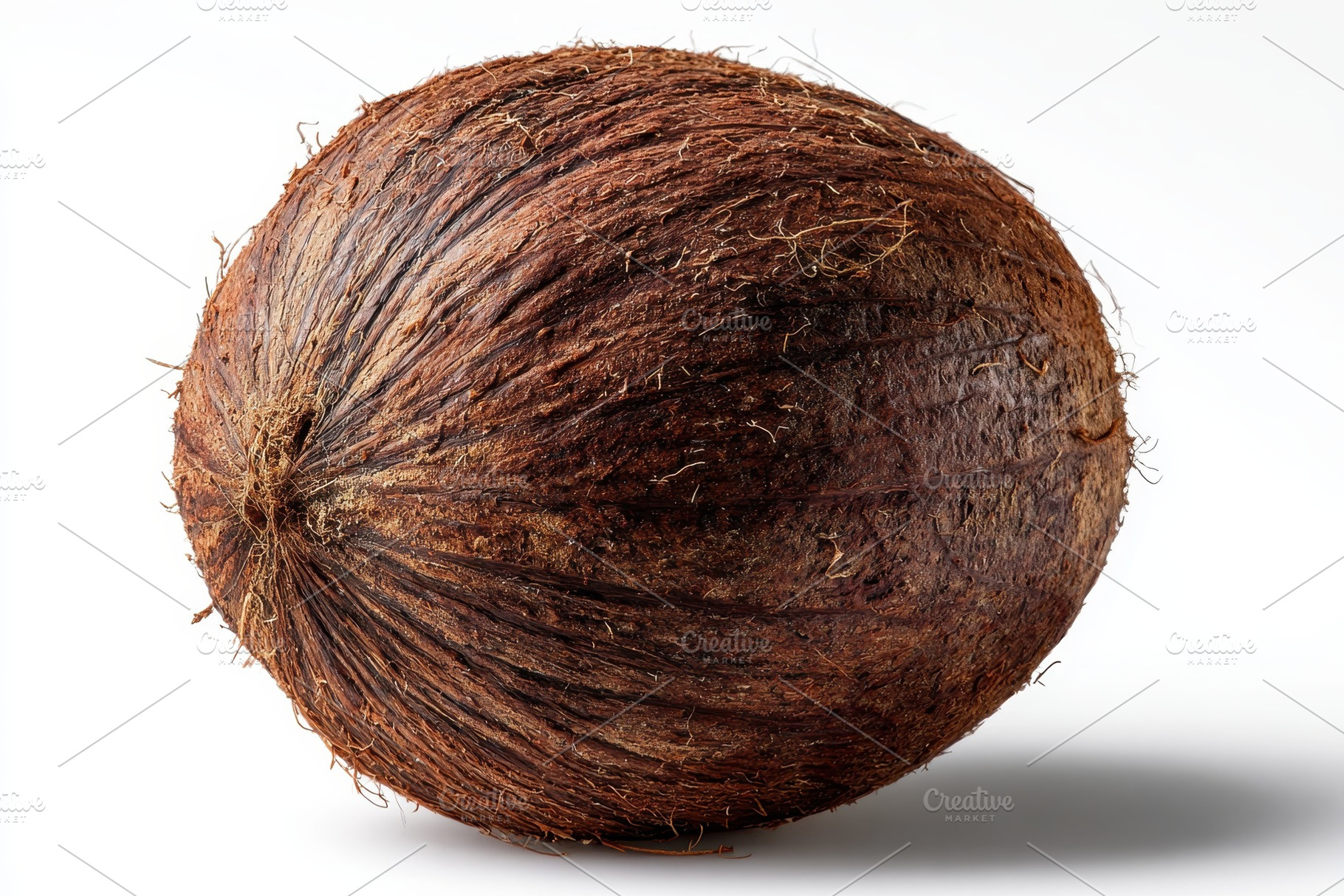 Whole brown coconut isolated on whit, a Photo by Pixeness Studio