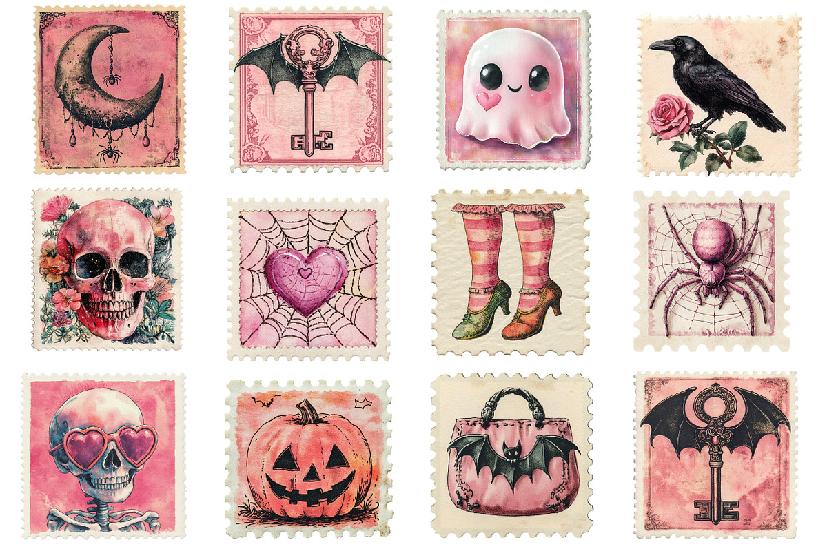 Pink Halloween Postage Stamp Clipart, an Illustration by Designworld (Photo 3 of 5)