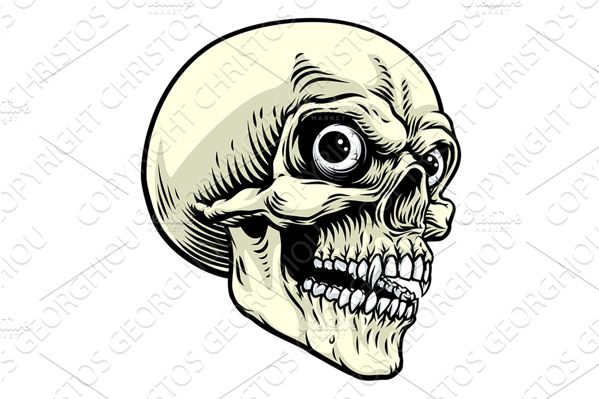 Creepy Skull Illustration Vintage, an Illustration by Christos Georghiou