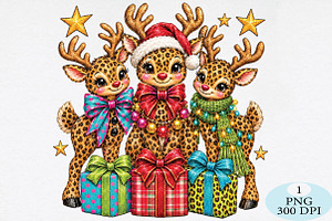 Christmas Leopard Reindeer PNG