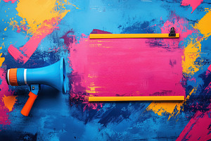 A vibrant, abstract background featuring bright blue, pink, and yellow colors., an Arts & Entertainment Photo by Textures & Backgrounds