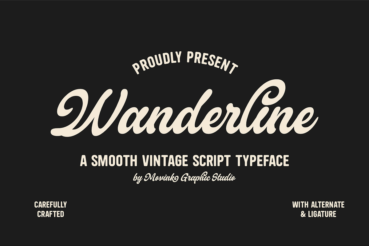 Wanderline – Vintage Script Font, a Font by MovinkGraphicStudio (Photo 1 of 6)