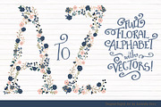 Navy & Blush Floral Alphabet Vectors, an Illustration by Amanda Ilkov (Thumbnail 1 of 5)