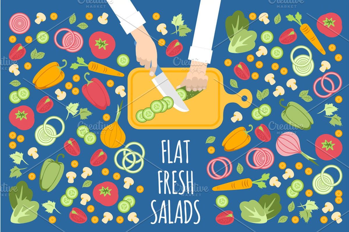 Flat Fresh Salads, a Food Illustration by Rosa Puchalt (Photo 1 of 2)
