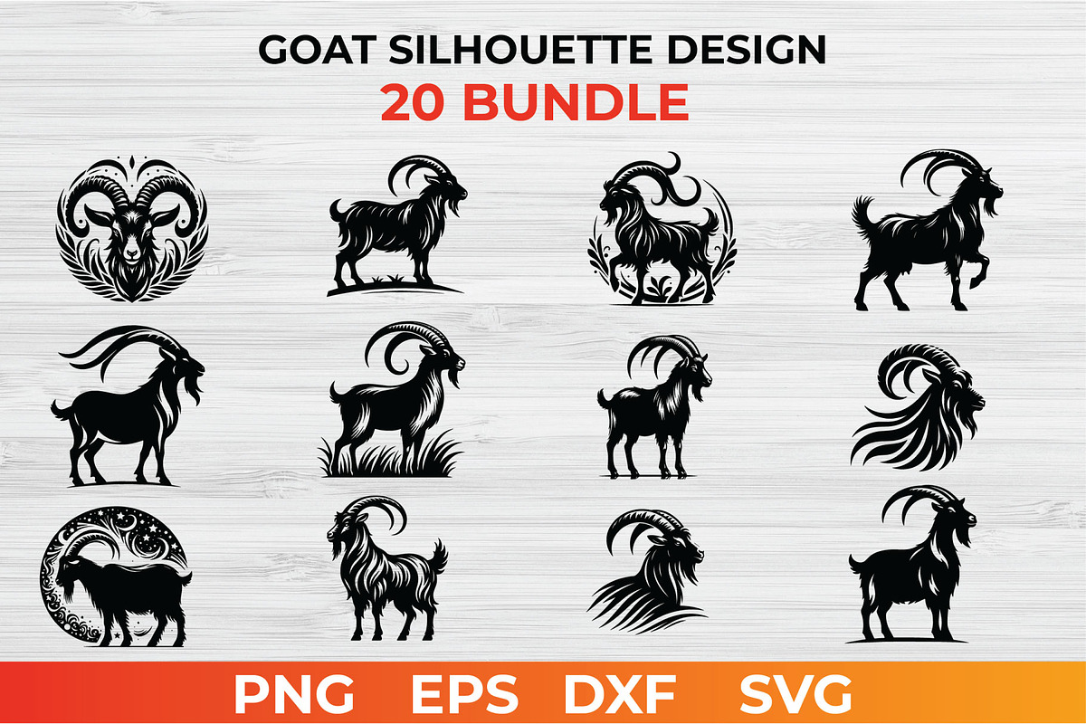 Goat Silhouette Design bundle, an Animal Illustration by bossdesigner (Photo 1 of 3)